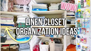 BEST WAYS TO ORGANIZE A LINEN CLOSET FOLDING HACKS CHEAP STORAGE amp MORE  HOME ORGANIZATION IDEAS [upl. by Nevin]