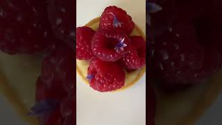 Tartlets with lemon verbena pastry cream raspberries and eatable button flowers [upl. by Leumhs414]