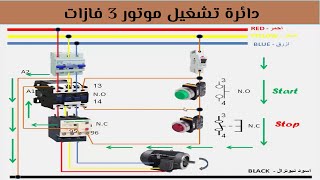 دائرة تشغيل موتور 3 فاز باستخدام بوش بوتن وكونتاكتور واوفرلود dol [upl. by Einegue815]