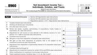 IRS Form 8960 walkthrough Net Investment Income Tax [upl. by Eceinal]