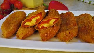 Pohane Paprike Punjene Sirom  Cheese Stuffed Bell Peppers Deep Fried [upl. by Eigna713]