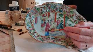 PAINTING ON RESTORED PORCELAINCHINA AND POTTERY TUTORIAL [upl. by Michaud]