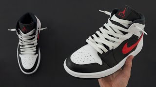 HOW TO LOOSELY LACE NIKE AIR JORDAN 1 MID  NIKE AIR JORDAN 1 MID Lace Style [upl. by Bithia]