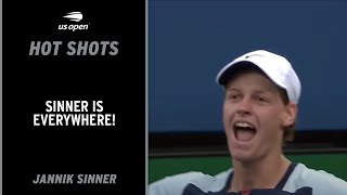 Jannik Sinner Wins OUTRAGEOUS Point  2022 US Open [upl. by Etnuad]