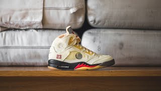 OffWhite x Air Jordan 5 Retro SP quotSailquot Review amp OnFeet [upl. by Verdha955]