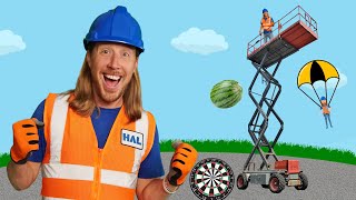 Handyman Hal works on Scissor Lift  Construction Equipment for Kids [upl. by Tala755]