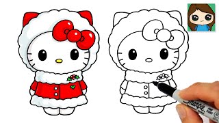 How to Draw Hello Kitty Christmas Easy [upl. by Broddie]