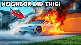 Neighbor Karen Set My TESLA On Fire Claims Electric Cars Are ILLEGAL [upl. by Aicenav]