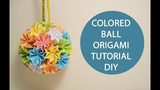 Cool Colored Ball Origami Paper Flowers Kusudama Tutorial DIY [upl. by Crellen996]