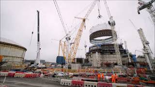 Giant crane lifts 423tonne steel liner ring into position at Hinkley Point C [upl. by Eytak]