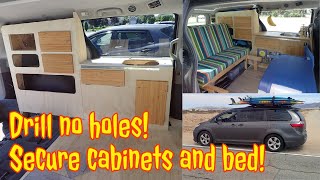 How to secure cabinets and bed DIY van conversion [upl. by Marline131]