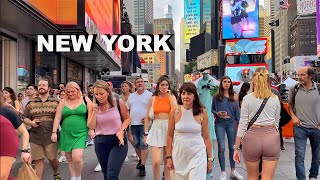 New York City Virtual Walking Tour  Times Square NYC 4K Walk Hells Kitchen amp Garment District [upl. by Jaquenette]