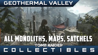 Rise of the Tomb Raider  Geothermal Valley Monoliths Maps Explorer Satchels Locations Guide [upl. by Ardnaet849]