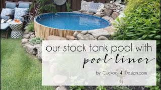 stock tank pool with pool liner built into our sloped yard [upl. by Swarts]