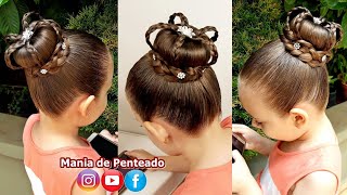 Penteado Infantil com coque e tranças em formato de coroa [upl. by Nnod433]