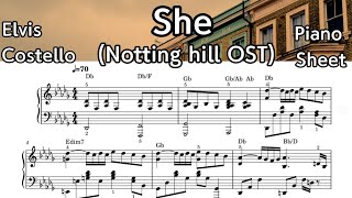 She Notting Hill OST  Piano Sheet Music  Elvis Costello  by SangHeart Play [upl. by Derinna877]