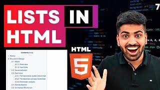 HTML Course Beginner to Advance  Lists in HTML  Web Development Course Lecture 7 [upl. by Krahling]