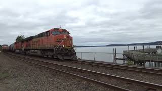 Train Meet at the Steilacoom Ferry Terminal Railroad Crossing [upl. by Anileve]