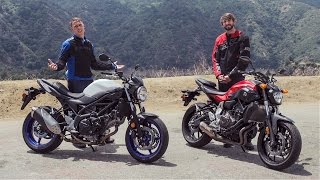 2017 Suzuki SV650 vs Yamaha FZ07  On Two Wheels [upl. by Gney279]