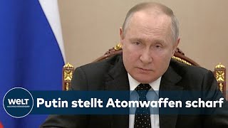 KRIEG GEGEN DIE UKRAINE Wladimir Putin versetzt russische Atomstreitkräfte in Alarmbereitschaft [upl. by Amaerd943]