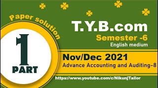 Advance Account8  November 2021 paper solution  Part1 VNSGU [upl. by Corina]