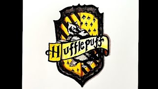 How to draw Harry Potter Hogwarts Houses Hufflepuff Crest [upl. by Trautman]