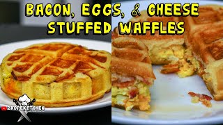 Bacon Eggs and Cheese Waffles  Easy Stuffed Waffle Recipe [upl. by Noivaz]