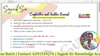 Comptroller and Auditor General CAG  Compact Class  Sagnik Sir WBCS Knowledge Academy [upl. by Aniz]