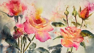 Loose Flower Watercolour Painting  Roses [upl. by Nosro]