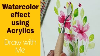 Turning Acrylic Paint into watercolor  Easiest florals you will ever paint [upl. by Nnylyaj]