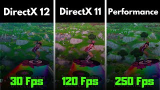 Fortnite  DirectX11 vs DirectX12 vs Performance mode  Side by side comparision  RTX 3050 4GB [upl. by Corron807]