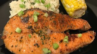 GARLIC BUTTER SALMON DELICIOUS PANSEARED SALMON RECIPE [upl. by Aenert323]