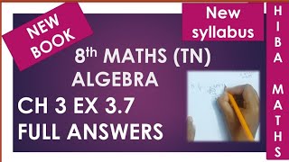 8th maths chapter 3 exercise 37 full answers TN Samacheer new book new portions [upl. by Ecinna918]