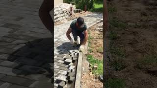 Trimming of paving slabs 🪚 construction paver concrete satisfying tiles work garden diy [upl. by Ordnasil]