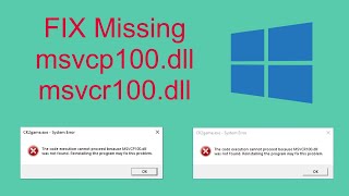 Fix missing msvcp100dll and msvcr100dll no installation [upl. by Hairakcaz]