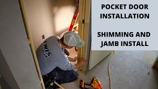 Pocket Door Installation  Shimming and Installing Jambs [upl. by Elleinwad]