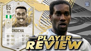 85 SBC BASE ICON OKOCHA PLAYER REVIEW FIFA 22 ULTIMATE TEAM [upl. by Nylesaj]