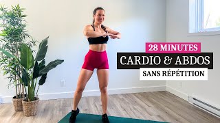 28 min cardio et abdos workout à la maison  sans répétition et sans matériel  exercice cardio [upl. by Ennairod]