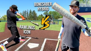 BONESABER HYBRID vs RAWLINGS ICON  BBCOR Baseball Bat Review [upl. by Oiramel980]