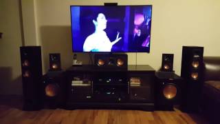 Onkyo txnr636 and klipsch 2R24f1R25c 4R14m 210SW subs set up [upl. by Anigar]