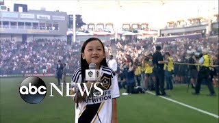 7yearold sings national anthem before packed MLS crowd [upl. by Calvo94]