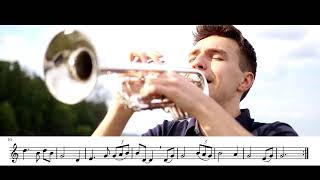 Amazing Grace  Trumpet Solo Sheet Music on the Screen [upl. by Moynahan804]