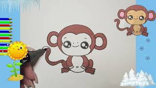 Comment dessiner et colorier des dessins Kawaii Très facile singe [upl. by Ykcor]