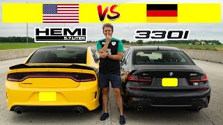 2021 BMW 330i X Drive takes on Dodge Charger Hemi 57 Weight vs Power drag and roll race [upl. by Darren]