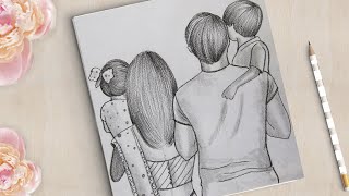 Traditional Family Drawing Very Easy  How to Draw a Family Picture Very Easy [upl. by Heppman]