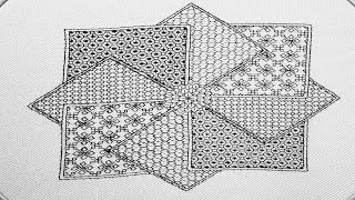 Blackwork Embroidery pattern  part 6 Octagon Star Block trellis Open Lace Interlocking Ys [upl. by Pen]