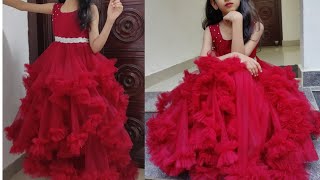 DIY Beautiful frock cutting and stitchingyoke pleated frock8 year frock [upl. by Nirb43]