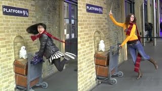 Action amp shooting on Platform 9 34  Harry Potter Shop Bahnhof Kings Cross Gleis 9 34 London [upl. by Donella248]