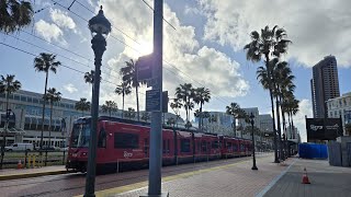 San Diego Trolley Light Rail SDMTS  Gaslamp Quarter Station  Downtown San Diego  April 14 2024 [upl. by Gulick652]