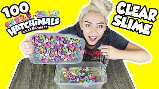 MIXING 100 HATCHIMAL CollEGGtibles INTO CLEAR SLIME LEARN HOW TO MAKE HATCHIMAL SLIME [upl. by Dahsra915]